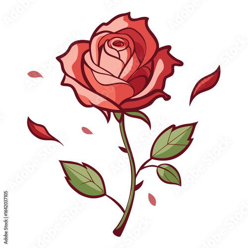 Wilted Rose with Falling Petals Flat Vector Illustration for Breakup Theme