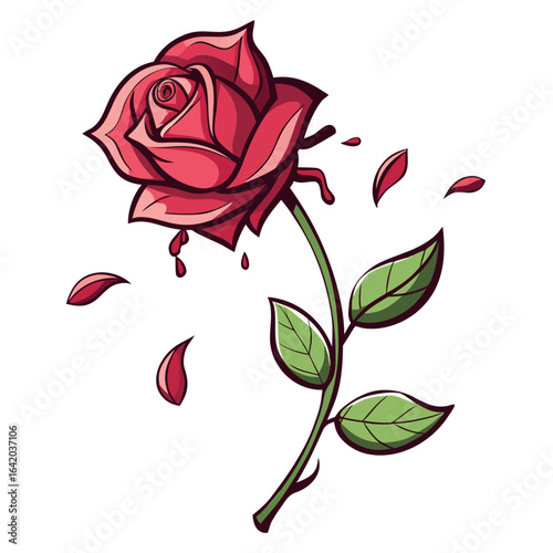 Wilted Rose with Falling Petals Flat Vector Illustration for Breakup Theme