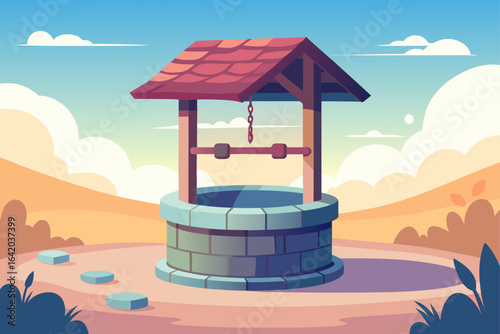 Light Color Vector Style Water Well With Morning Light