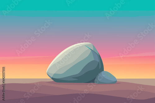 Minimal Realistic Vector Style Boulder With Soft Pastels