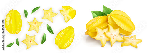 Canvas Print Carambola or star-fruit with leaf isolated on white background