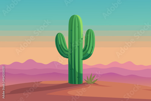 Realistic Simple Vector Style Cactus With Soft Pastels