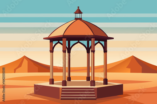 Realistic Simple Vector Style Gazebo With Desert Horizon