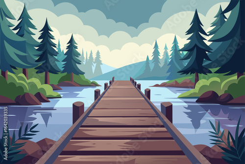 Soft Shadow Vector Style Neutral Tone Wooden Pier