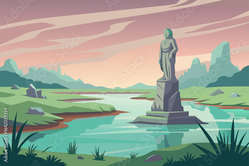 Soft Shadow Vector Style Neutral Tone Stone Statue