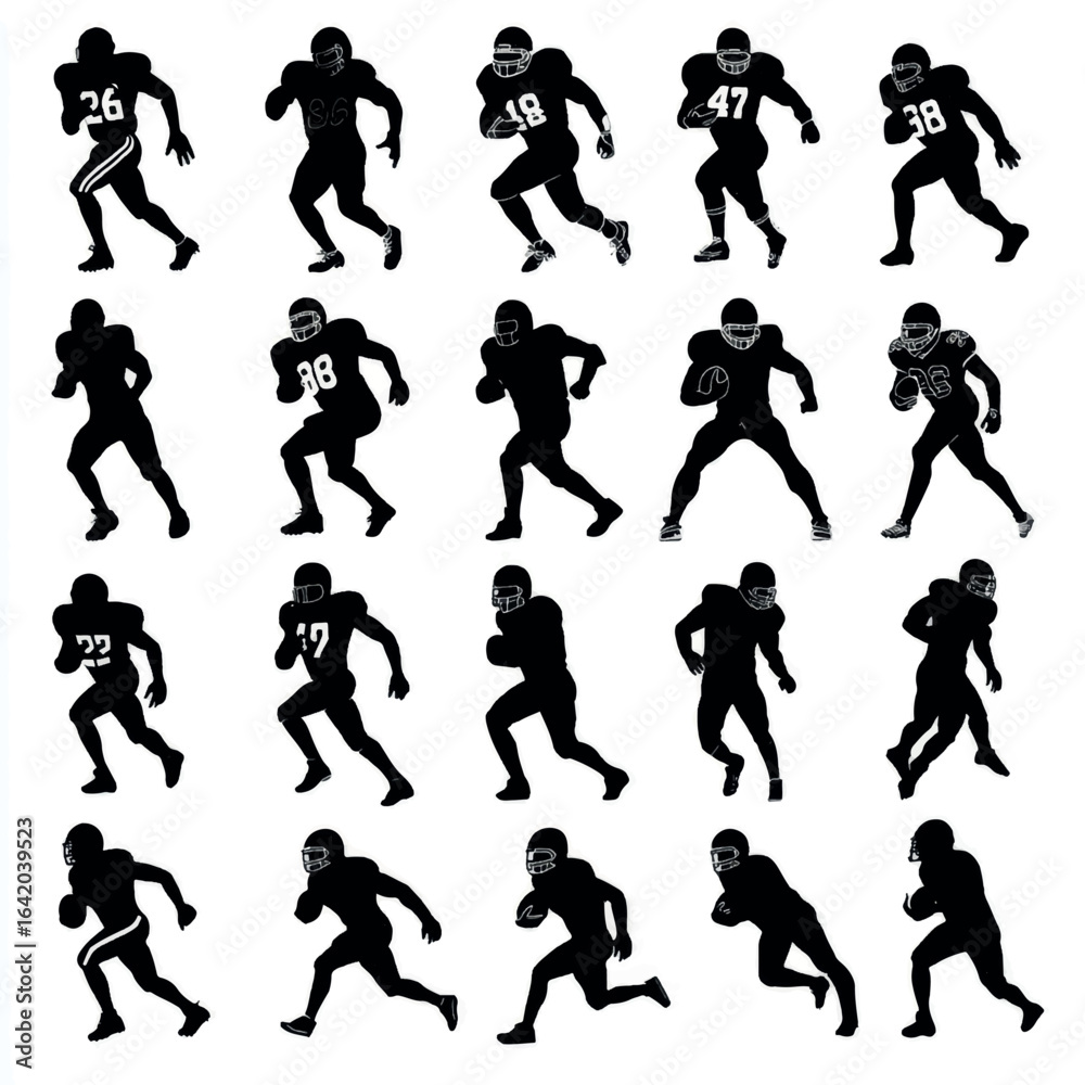 American football silhouette set, Black & White silhouette set American football silhouette set, Black & White silhouette set