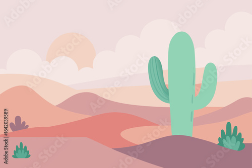 Subtle Texture Vector Style Cactus With Soft Pastels