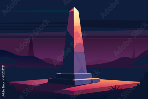 Subtle Texture Vector Style Obelisk With Evening Glow