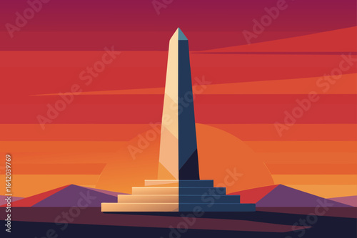 Subtle Texture Vector Style Obelisk With Warm Sunset