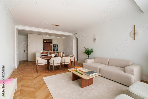 Open-plan living and dining space with kitchen