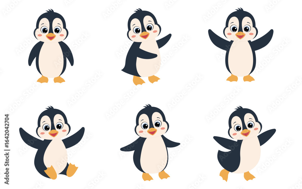 Fototapeta premium Cute animal penguin set characters. Cute penguin in different poses.