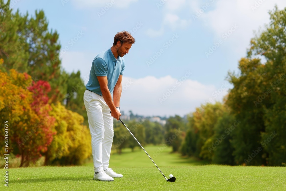Fototapeta premium Golf player on a beautiful autumn day
