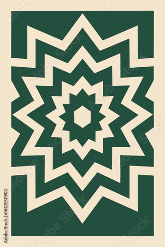 A striking geometric design showcasing a starburst pattern with a complex, eye-catching arrangement, an artful expression with bold lines and shapes, creating a harmonious contrast.
