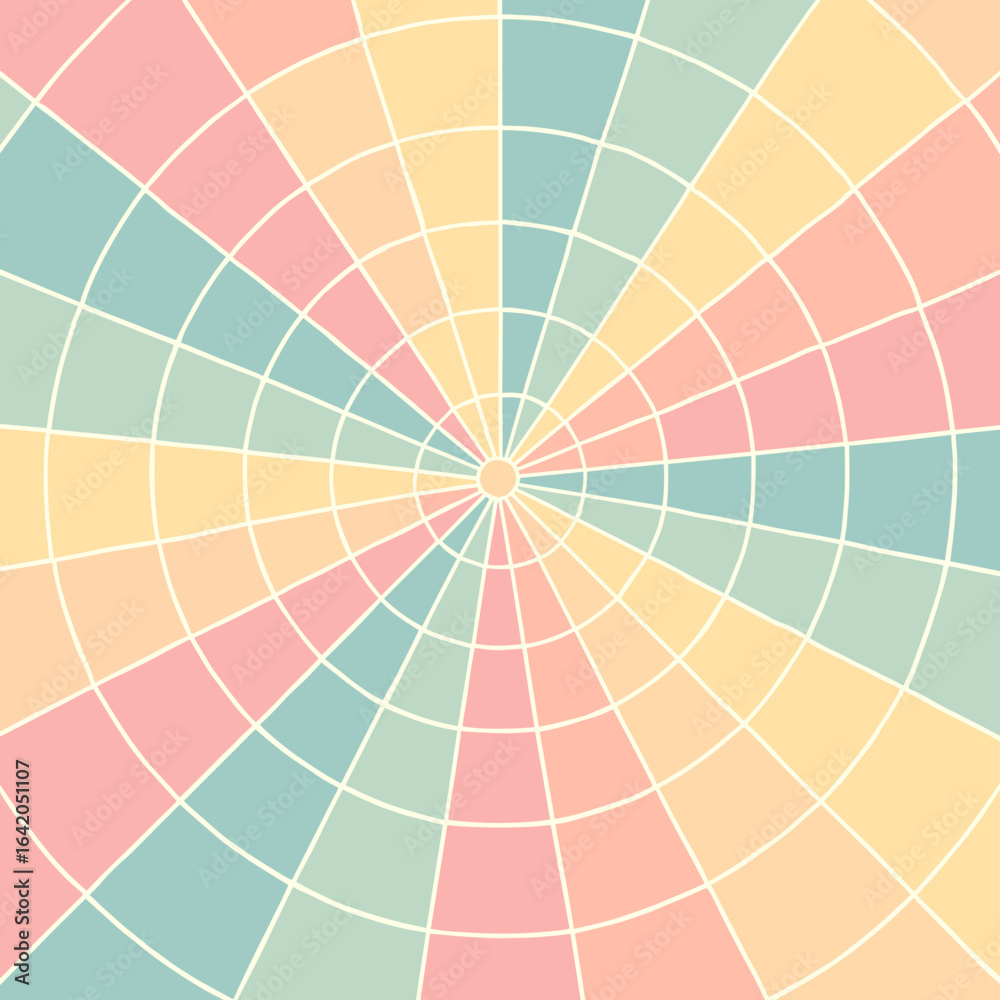 Obraz premium An abstract geometrical design with pastel color palette, features a radial pattern of concentric circles and intersecting lines creating a mesmerizing visual effect.