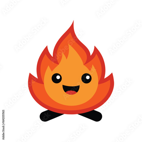 Cartoon Style Campfire with Happy Expression in Flames