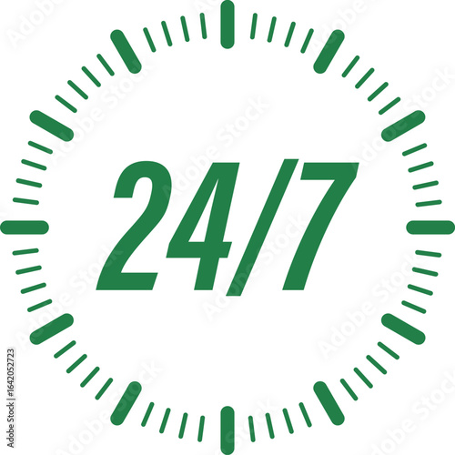 24/7 service icon in clock