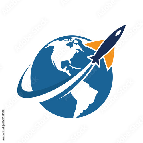 Jet Leaving Trail Around Globe Line Logo