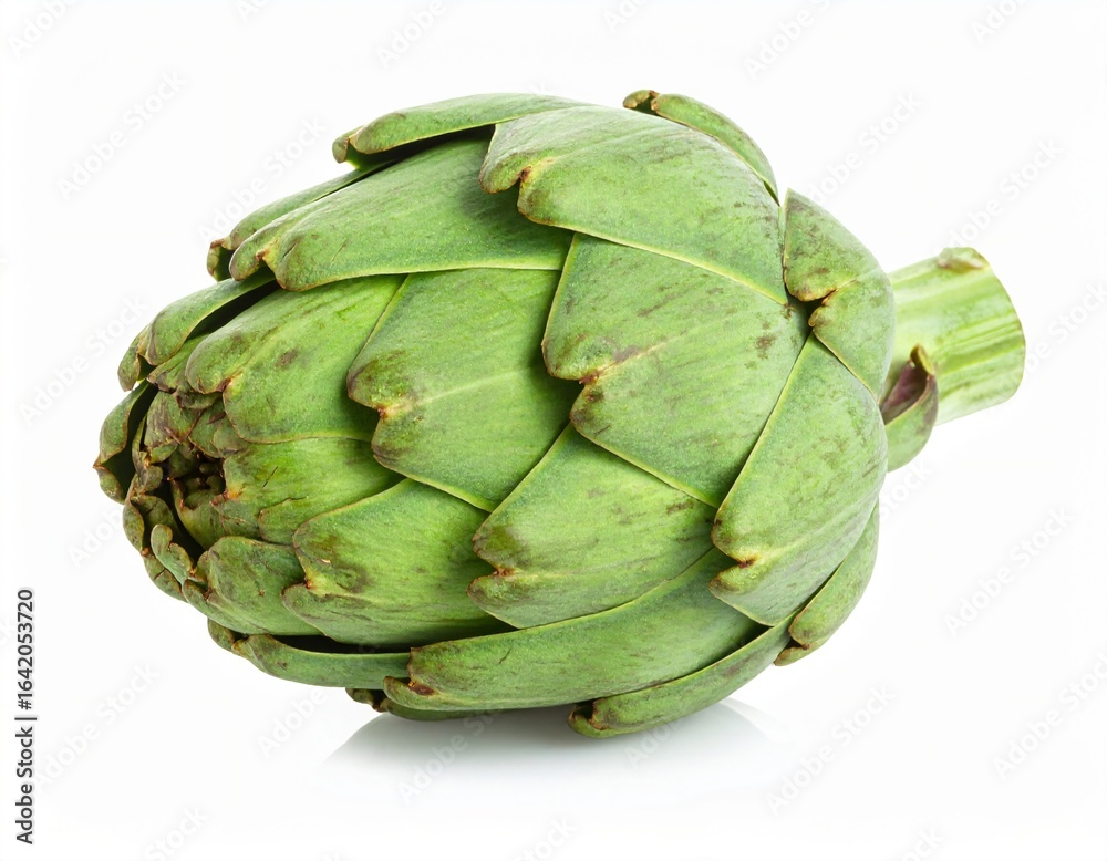 Obraz premium Fresh Artichoke with Stem on White Background