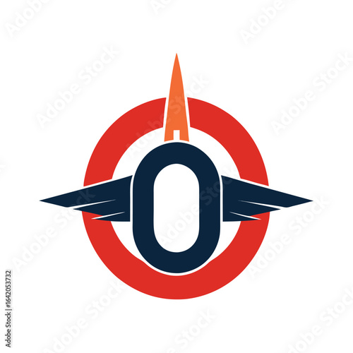 Plane Nose On Top Of Letter O Logo Design