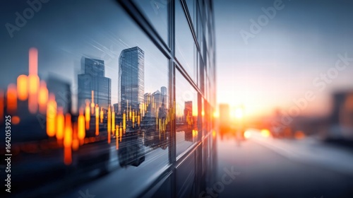 Wallpaper Mural Skyscrapers reflecting financial data, portraying investment opportunities during a beautiful sunset. Torontodigital.ca