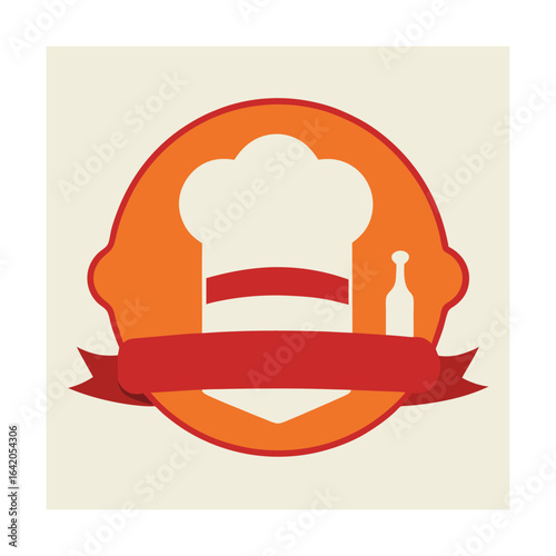 Vector Cooking Hat and Rolling Pin Badge Logo
