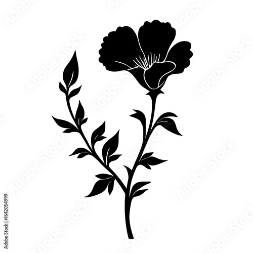 Minimalist black silhouette of a sweet pea flower with ruffled petals