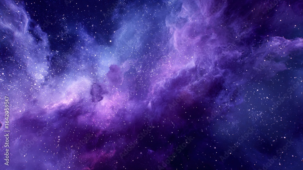 Fototapeta premium Purple and Blue Nebula Galaxy Background with Stars, Cosmic Space Visuals for Backgrounds and Designs