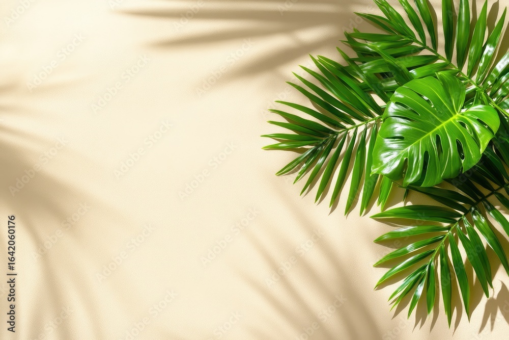 Obraz premium Tropical leaf shadow background with Monstera plant