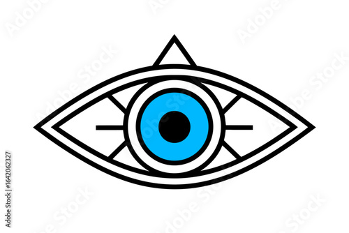 Beautiful vector illustration of a human eye with a stunning blue iris and detailed eyelashes, perfect for a beauty or vision-related logo design