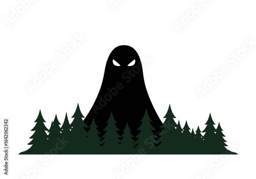 Spooky Forest Ghost Silhouette with Glowing Eyes
