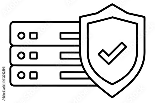 Secure shield security icon with a green checkmark button for download on a glossy web design illustration