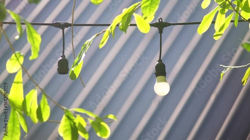 Bright Lightbulbs Among Green Leaves