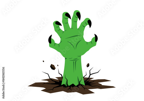 Cartoon Zombie Hand Emerging from Cracked Ground