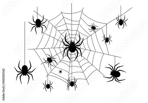 Spiders and Web: Halloween Silhouette Illustration
