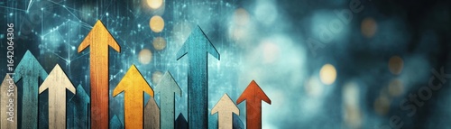 Wallpaper Mural An abstract image featuring colorful arrows pointing upwards against a blurred, dynamic background represents growth and progress, Ideal for business presentations, reports, and marketing materials, Torontodigital.ca