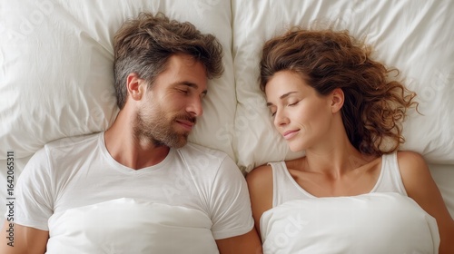 Wallpaper Mural A peaceful couple sleeping comfortably in a bright, cozy bedroom, embracing tranquility and rest. Torontodigital.ca