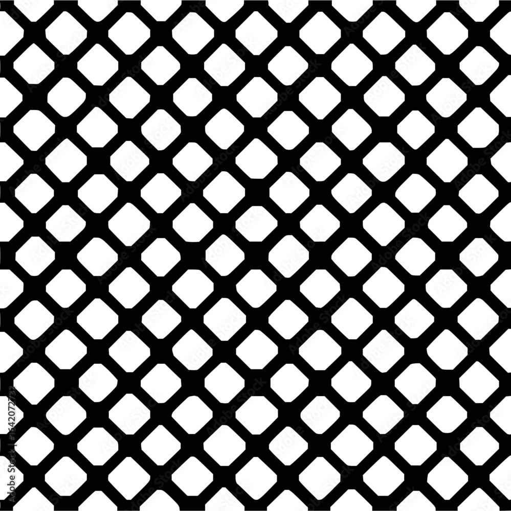 Fototapeta premium Vector black and white grid pattern with rounded squares forming a repeating diagonal lattice structure minimilist