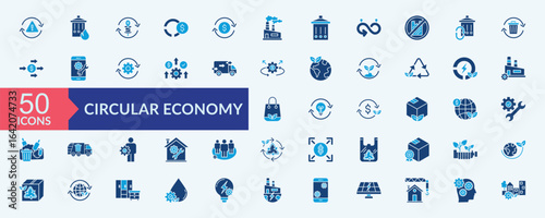 Circular economy icon collection set with return of investment, sustainable consumption, no plastic bag, zero waste, renewable energy
