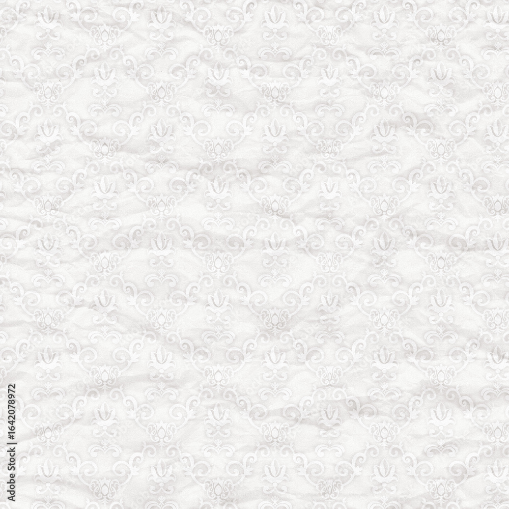 Obraz premium Seamless gray fabric paper, damask floral ornament pattern. Crumpled grunge texture background.