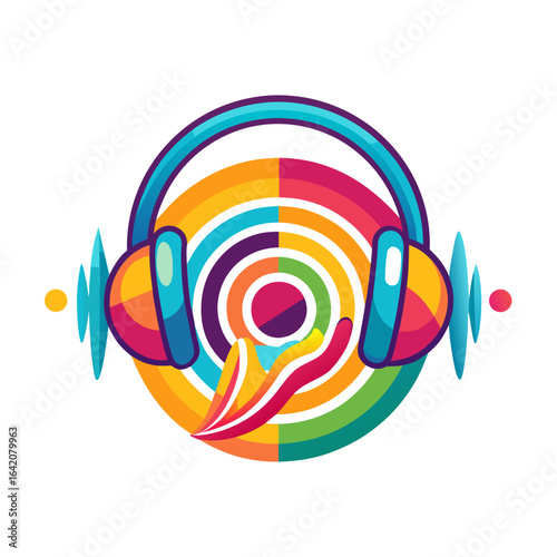 Headphone with Ear and Colorful Sound Waves Hearing Protection Vector