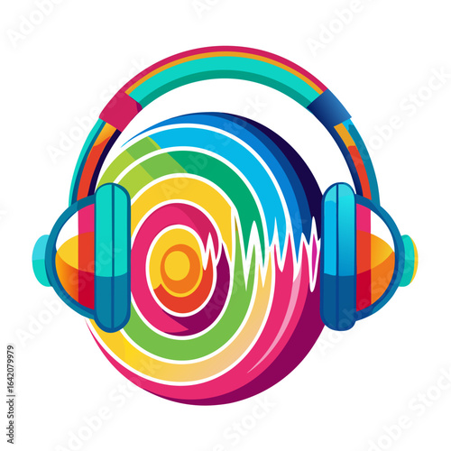 Headphone with Ear and Colorful Sound Waves Hearing Protection Vector