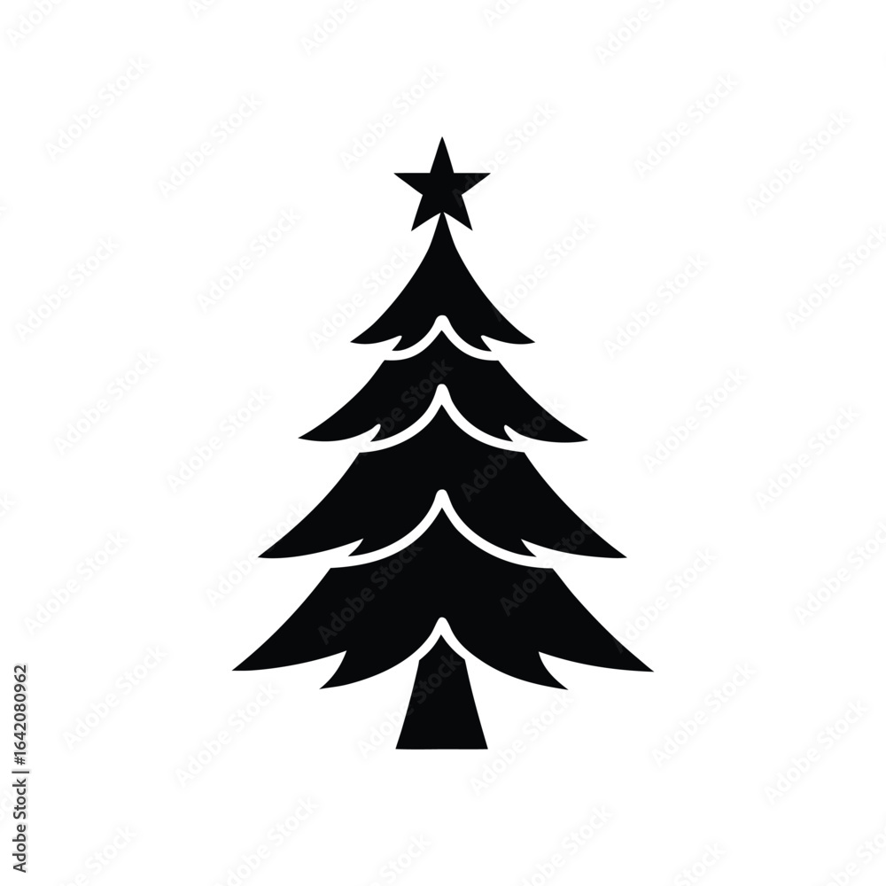 Obraz premium Minimalist Xmas Tree Silhouette Icon with Star and Ornaments