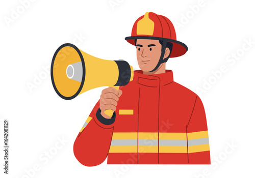Firefighter with Megaphone: Emergency Communication and Safety Gear