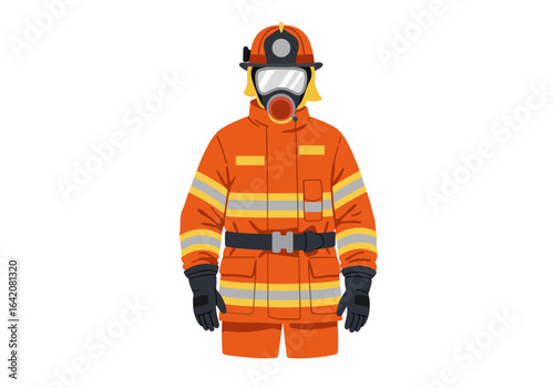 Firefighter in Full Protective Gear with Helmet and Mask