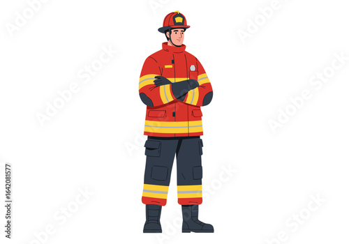 Firefighter in Full Protective Gear with Arms Crossed