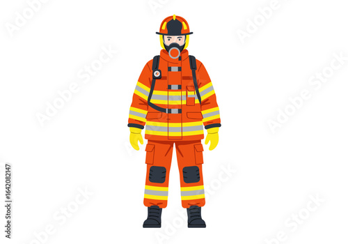 Firefighter in Full Protective Gear with Mask and Helmet