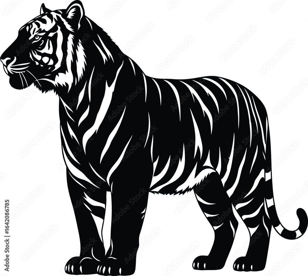 Fototapeta premium Majestic tiger standing proudly in silhouette