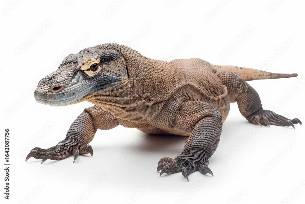 Fototapeta premium Monitor lizard baring teeth isolated on white