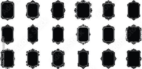 Vector art of collection of ornate vintage decorative frames and borders with elegant royal classic antique filigree scrollwork isolated on transparent background