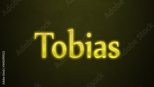 Neon glowing yellow Deutsche name of Tobias on dark background.